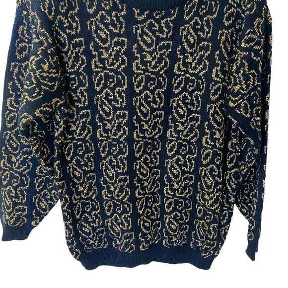 VTG Worthington Black/Gold Floral Print Crewneck Sweater Sz M - Picture 3 of 9